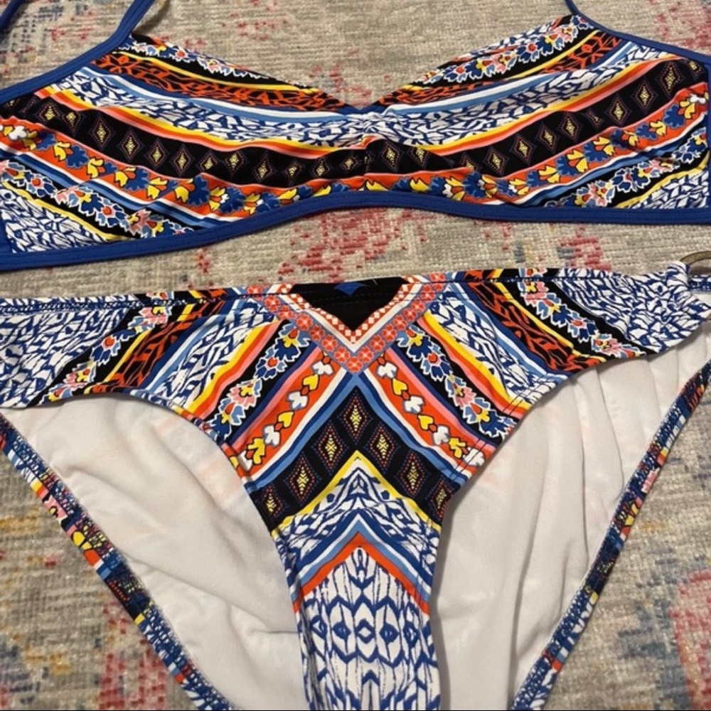 Blue Patterned Bikini Top + Bottom Set - image 3